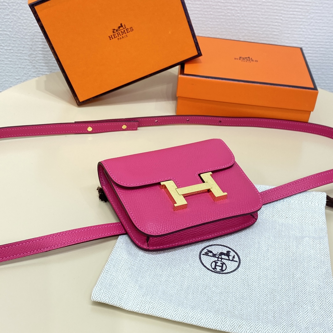 Hermes Constance Slim Wallet Belt Bag In Rose Red Epsom Leather